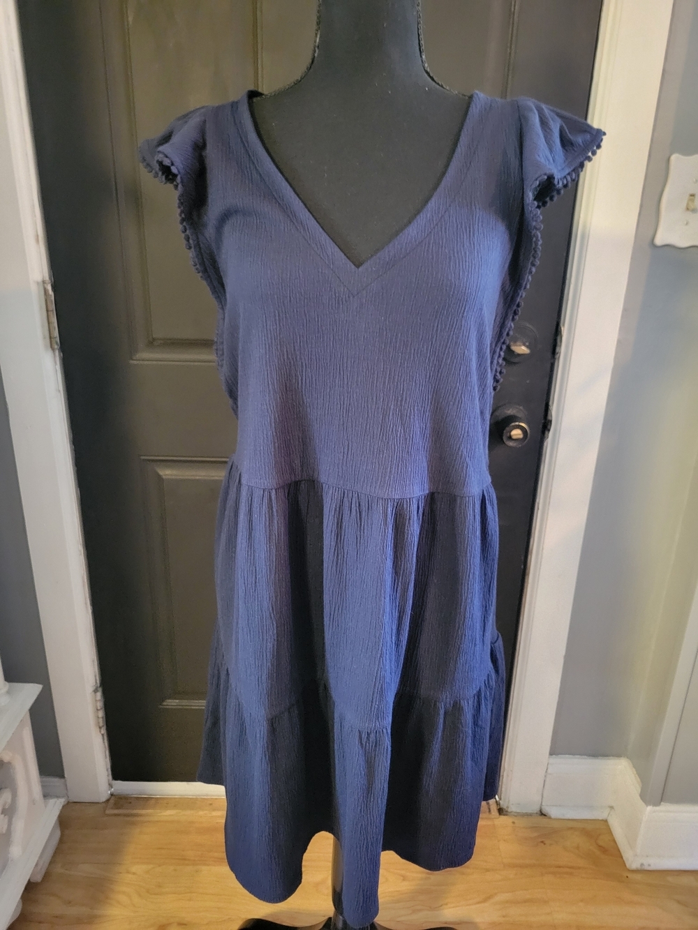 LOFT Navy Ribbed V-Neck Top - Picture 2 of 4